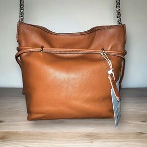 NWT Antonio Melani Tan Leather Priyanka Drawstring Crossbody Bag